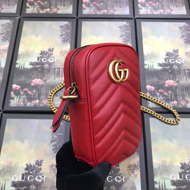 Gucci女包 598597 古馳2020新款女包 Gucci大紅色牛皮手機包  gqy1158